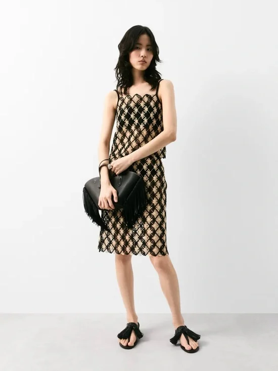 H&M Edition Crochet Look Skirt in Black Light Beige. NWT. S&M Available - Picture 2 of 10